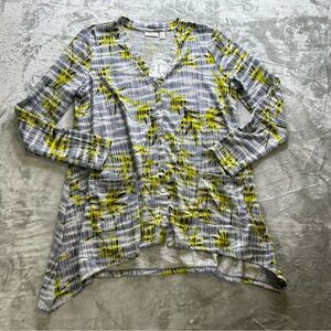 Logo Gray and Yellow Button-Up Cardigan